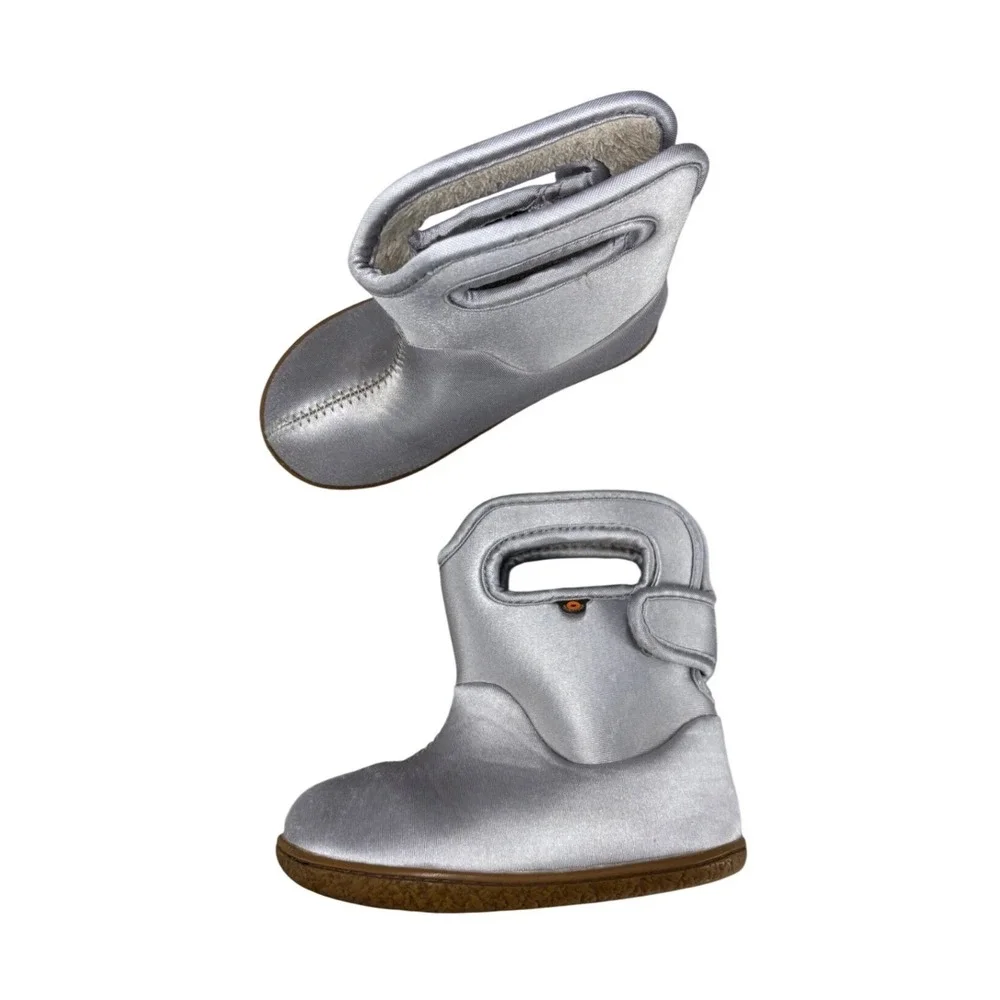 Bogs Baby Boots Silver Satin Waterproof Insulated Winter Boots Toddler Size 8